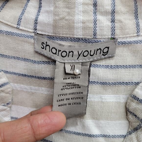 SHARON YOUNG EMBROIDERED LACE LINEN BLEND TUNIC TOP, SIZE XL - Picture 3 of 5